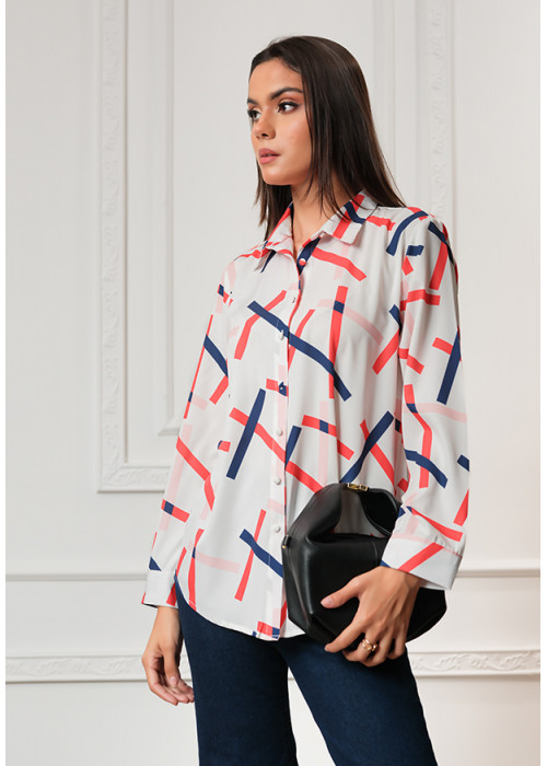 LISA RED BLUE PRINTED BLOUSE